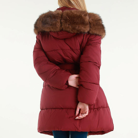 Elegant Faux Fur Hooded Long Down Jacket with Belt for a Stylish and Versatile Look for Winter Comfort and Style