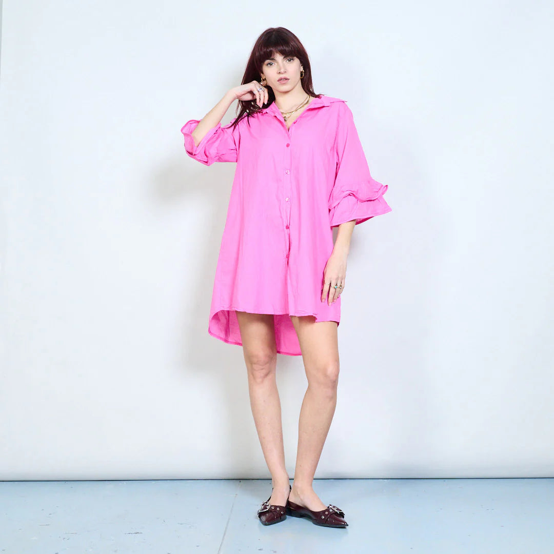 Abito chemisier corto con maniche a balze