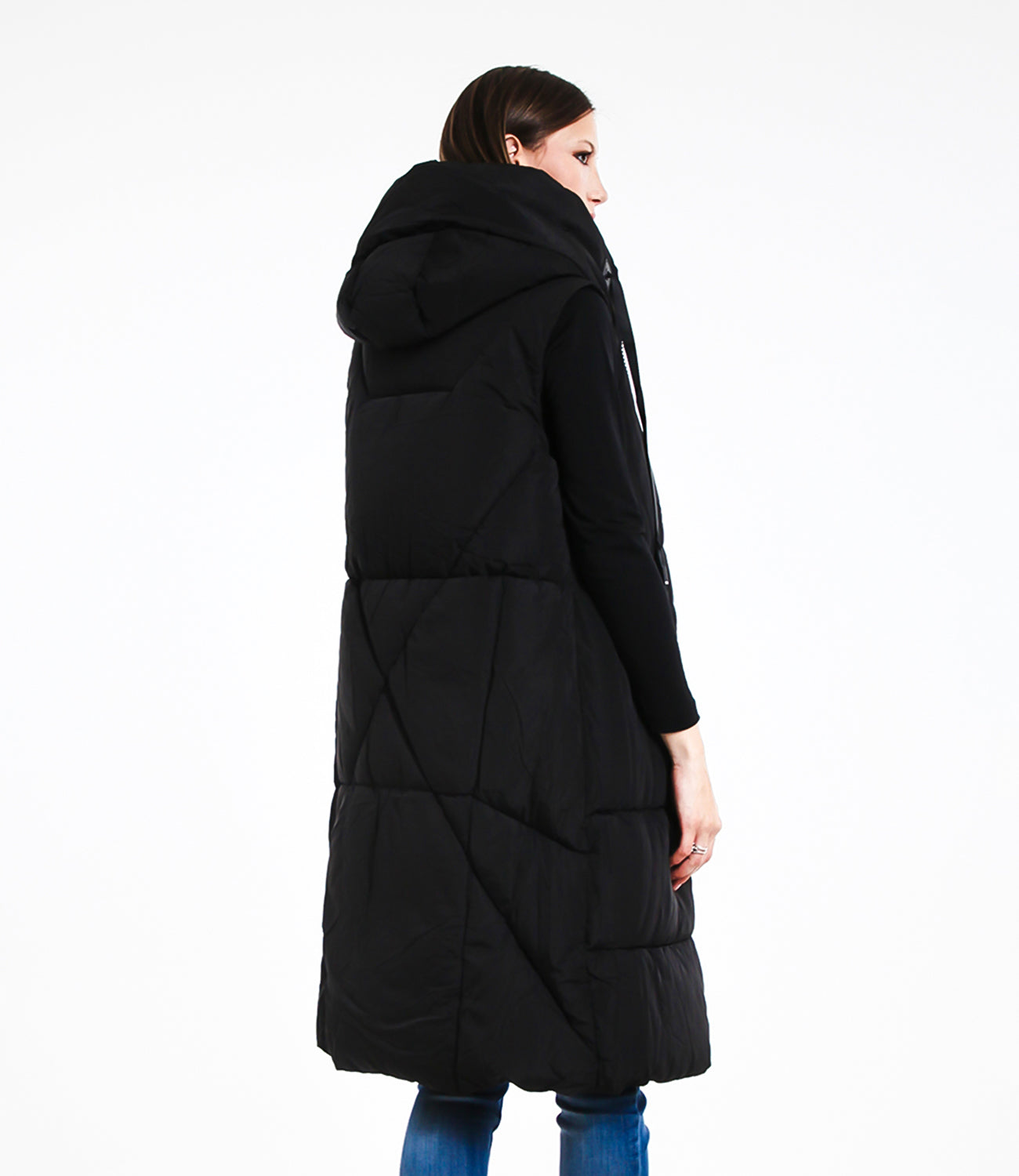 Gilet Imbottito Lungo Donna con Cappuccio e Zip Stile Casual Versatile per Autunno/Inverno Design Minimal Senza