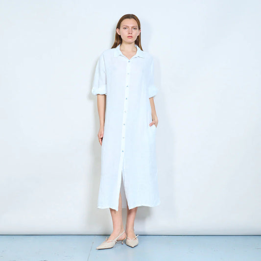 Abito chemisier midi con bottoni e maniche arrotolabili