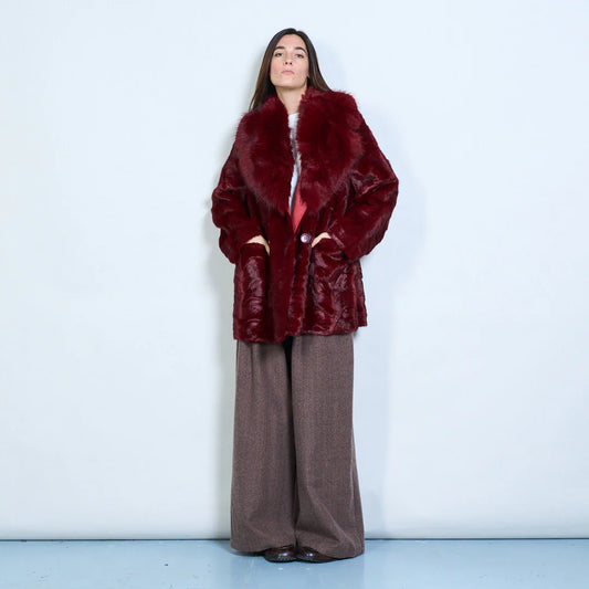 Faux Fur Coat with Voluminous Collar and Double Buttons