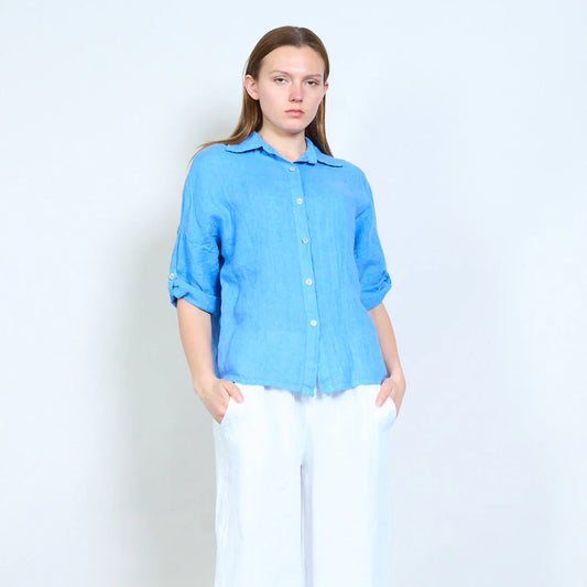 Camicia donna in lino con colletto classico e maniche arrotolabili