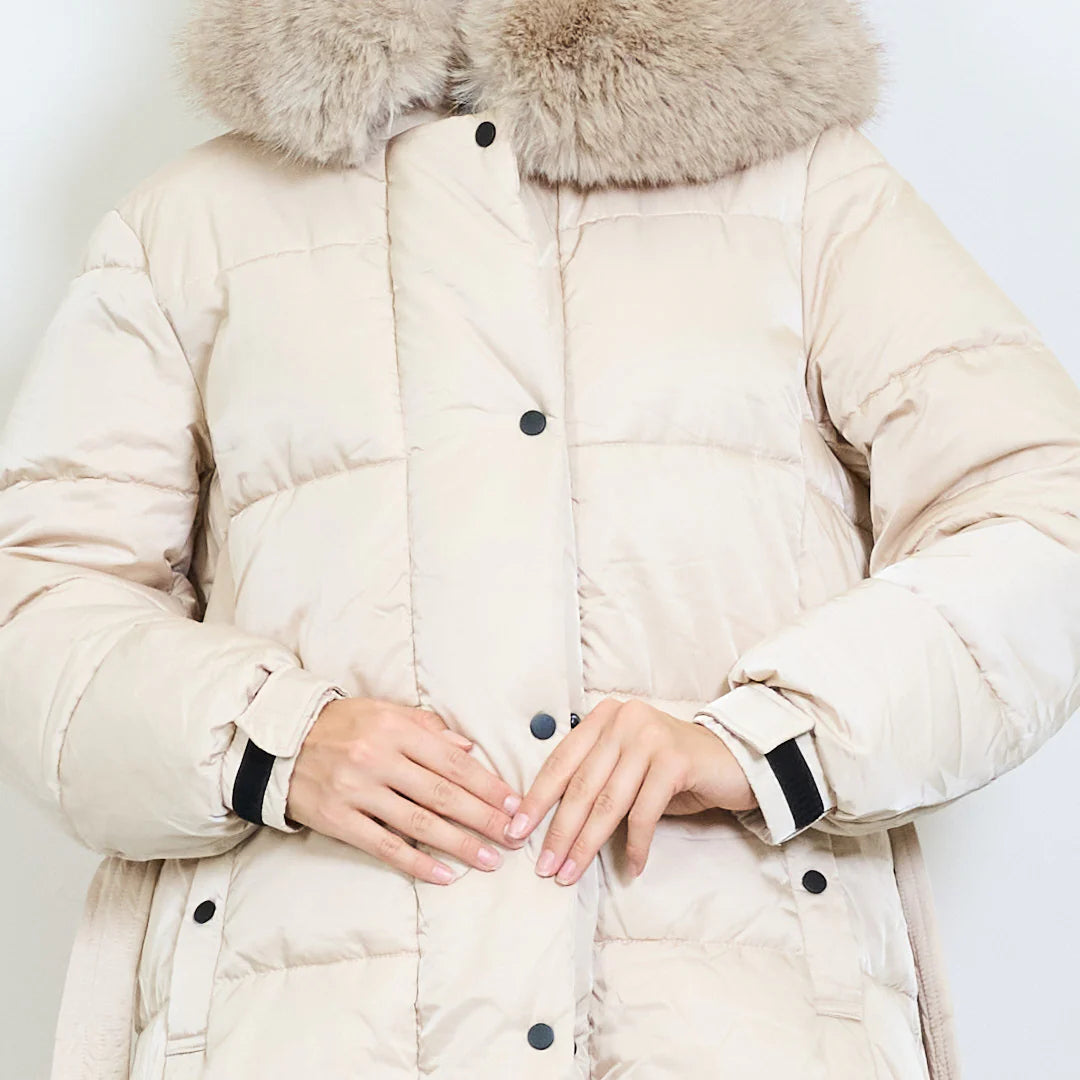 Women's Plus-Size Down Jacket with Fur Collar and Belt