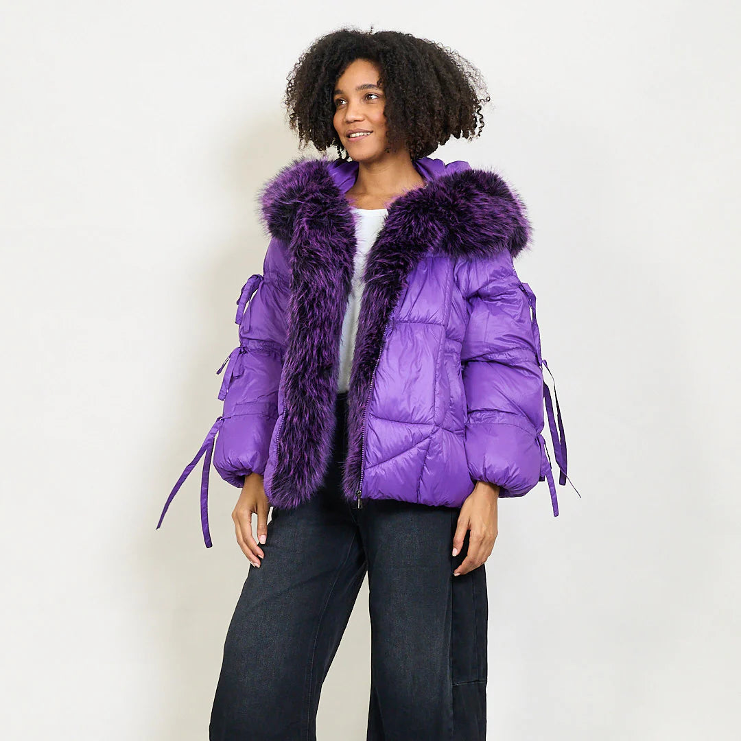 Women's down jacket with maxi faux fur hood