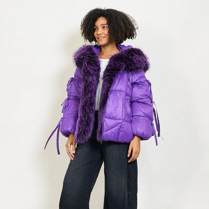 Women's down jacket with maxi faux fur hood