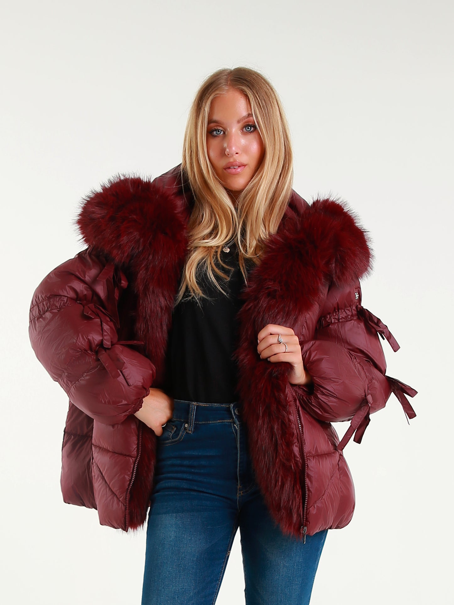 Women's down jacket with maxi faux fur hood