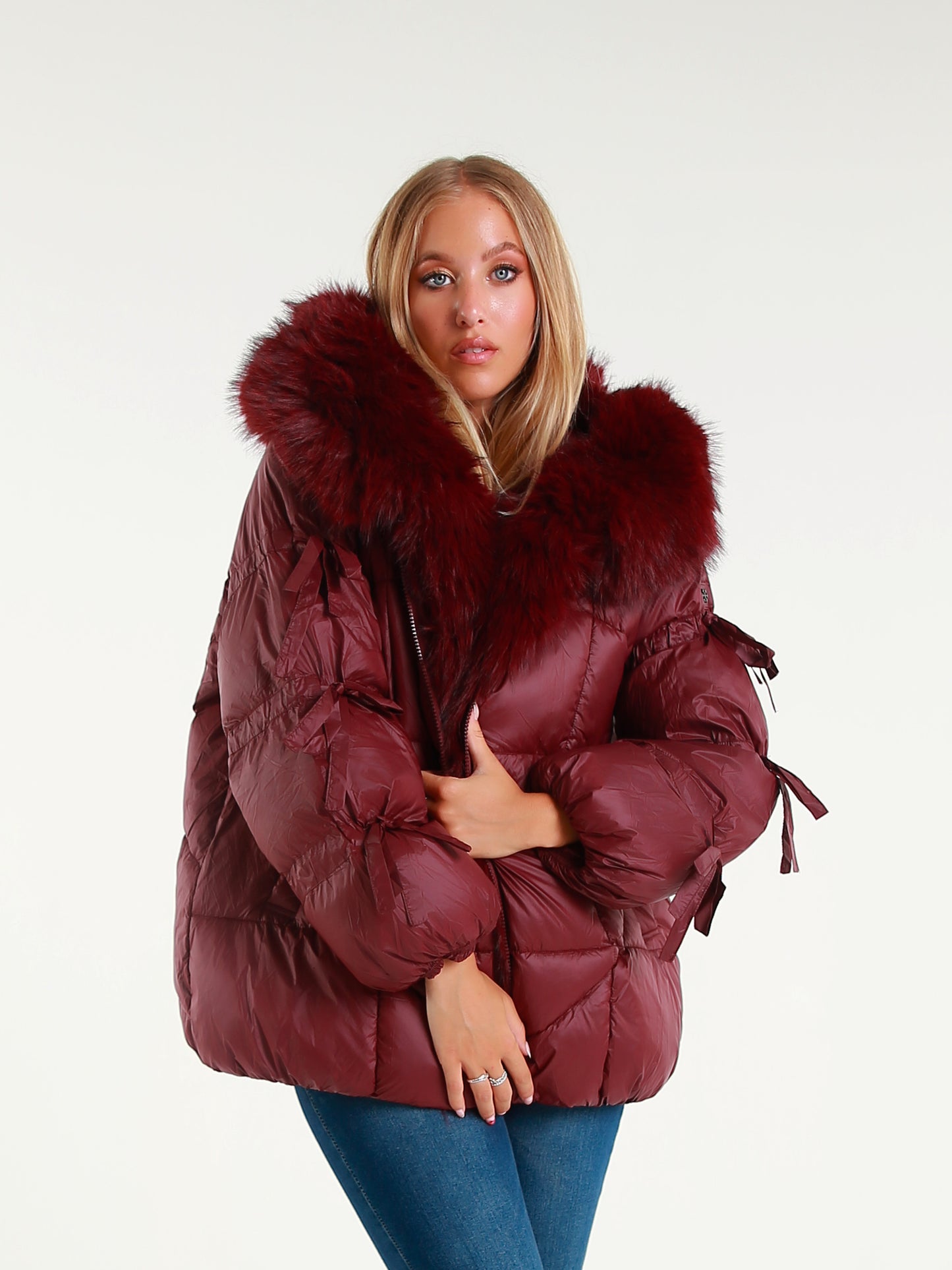 Women's down jacket with maxi faux fur hood