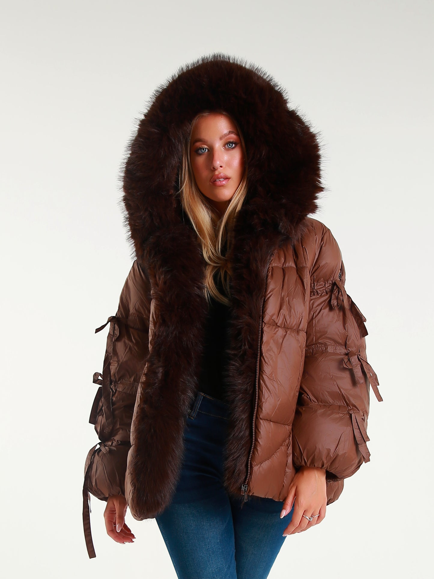 Women's down jacket with maxi faux fur hood