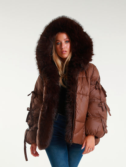Women's down jacket with maxi faux fur hood