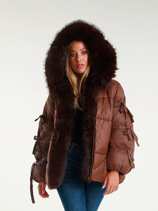 Women's down jacket with maxi faux fur hood
