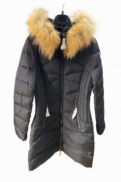 Piumino  donna con cappuccio e bordo in pelliccia – Sunnyday