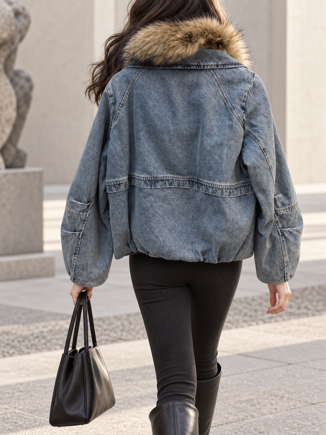 Giacca Donna Capri in Denim e Piuma