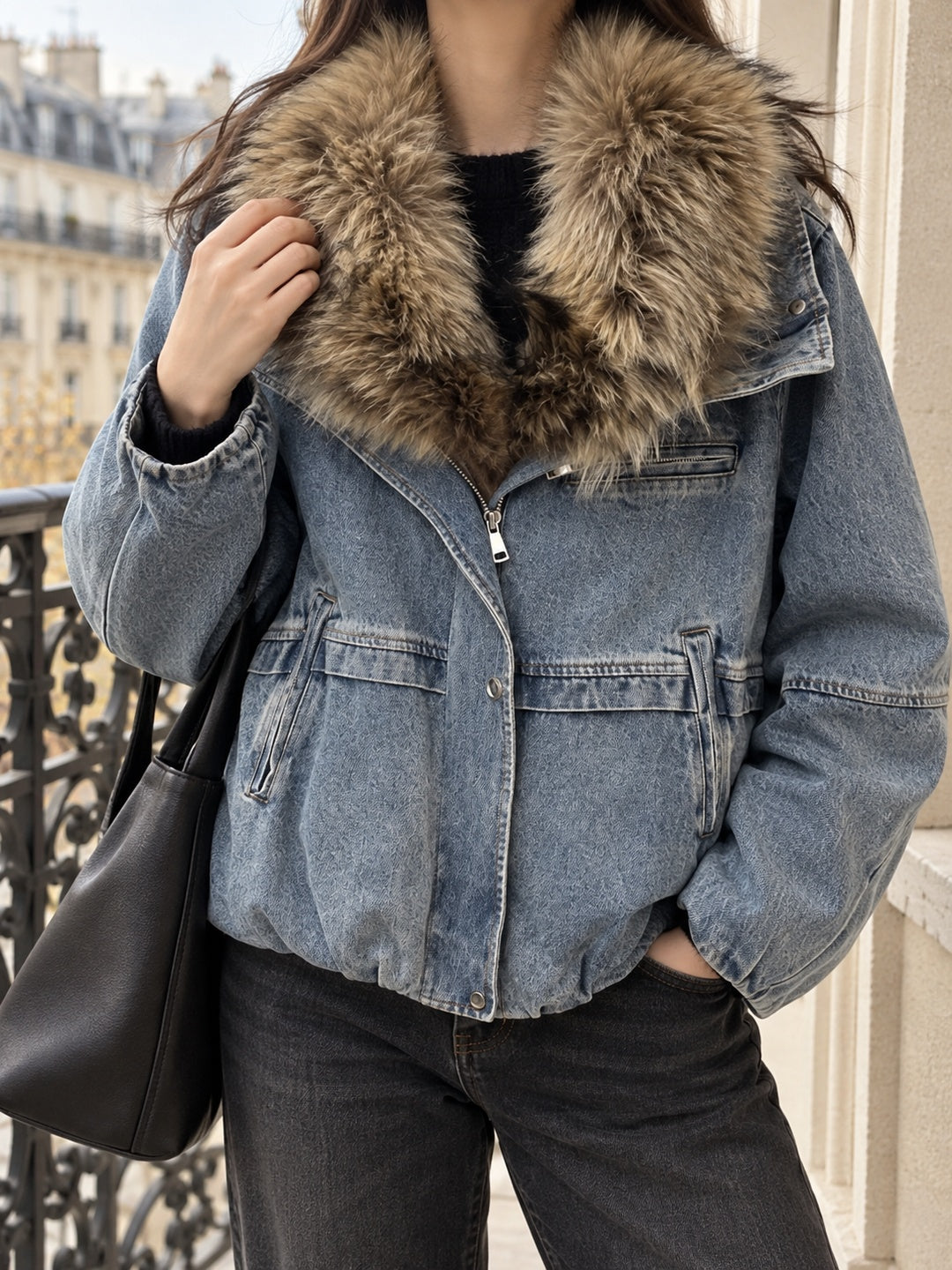 Giacca Donna Capri in Denim e Piuma