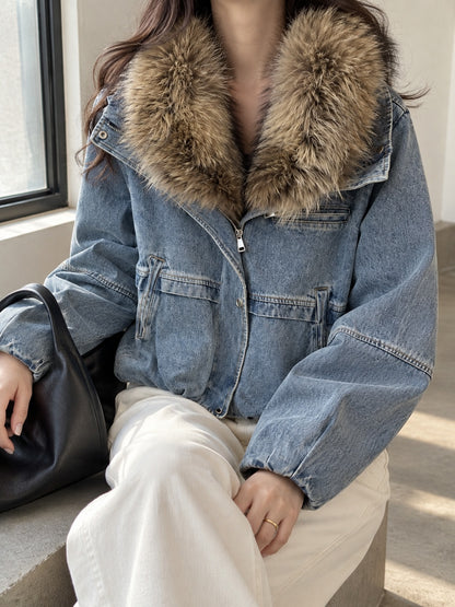 Giacca Donna Capri in Denim e Piuma