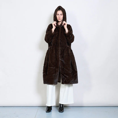 Long Faux Fur Coat with Hood – Warm and Elegant