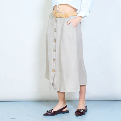 Gonna midi con bottoni frontali e linea svasata