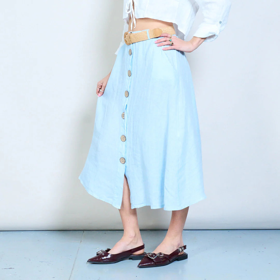 Gonna midi con bottoni frontali e linea svasata