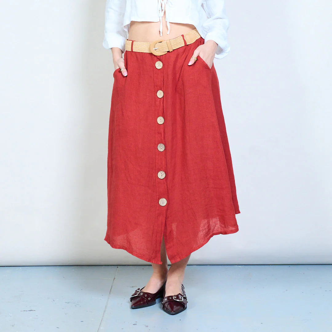 Gonna midi con bottoni frontali e linea svasata