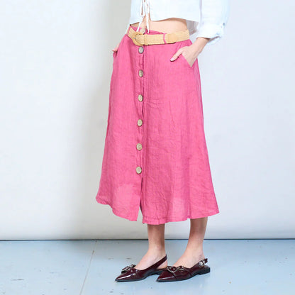 Gonna midi con bottoni frontali e linea svasata