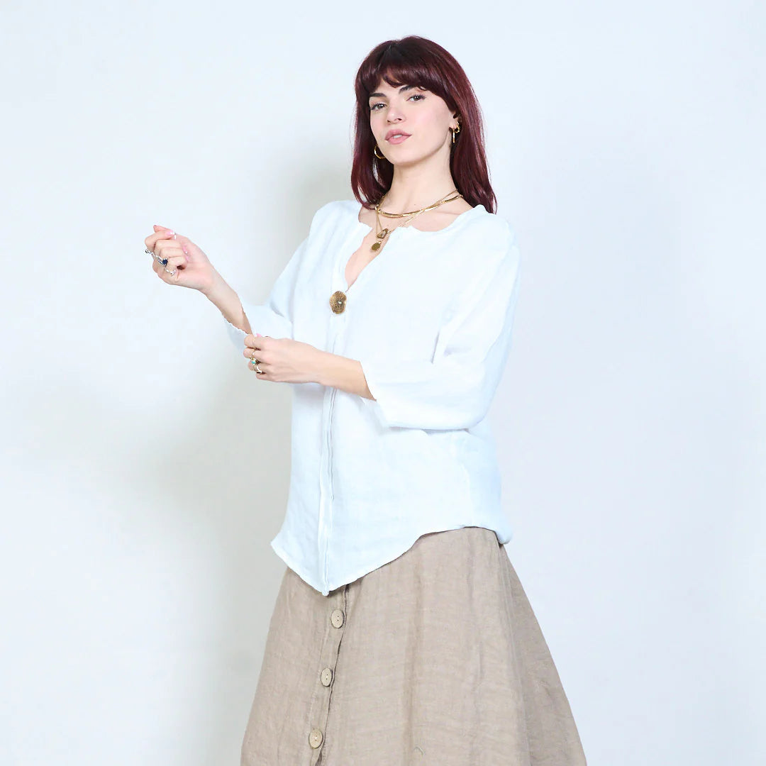 Blusa donna con scollo a V e maniche a tre quarti