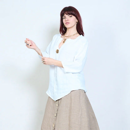 Blusa donna con scollo a V e maniche a tre quarti