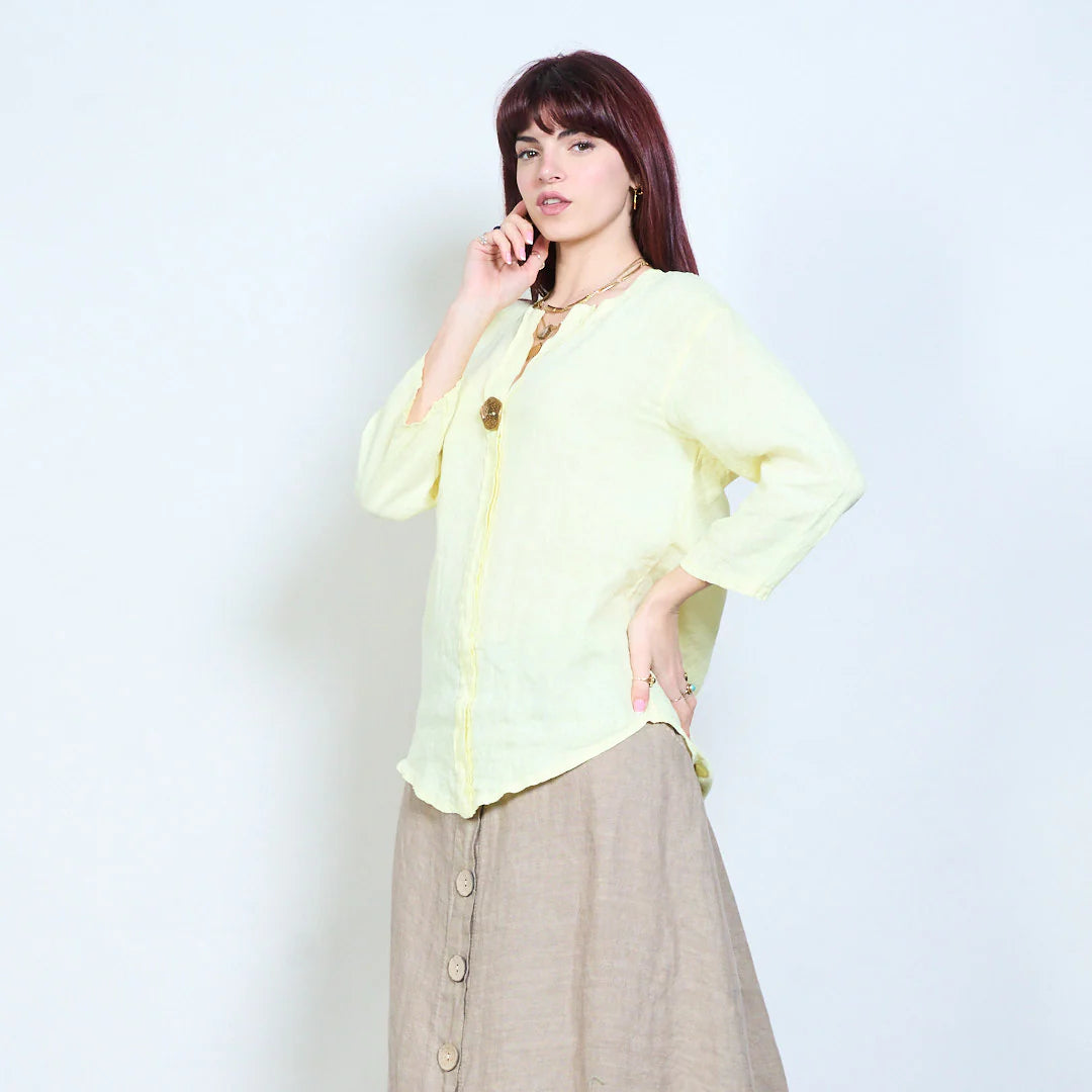 Blusa donna con scollo a V e maniche a tre quarti
