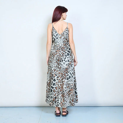 Abito lungo con spalline sottili e stampa animalier