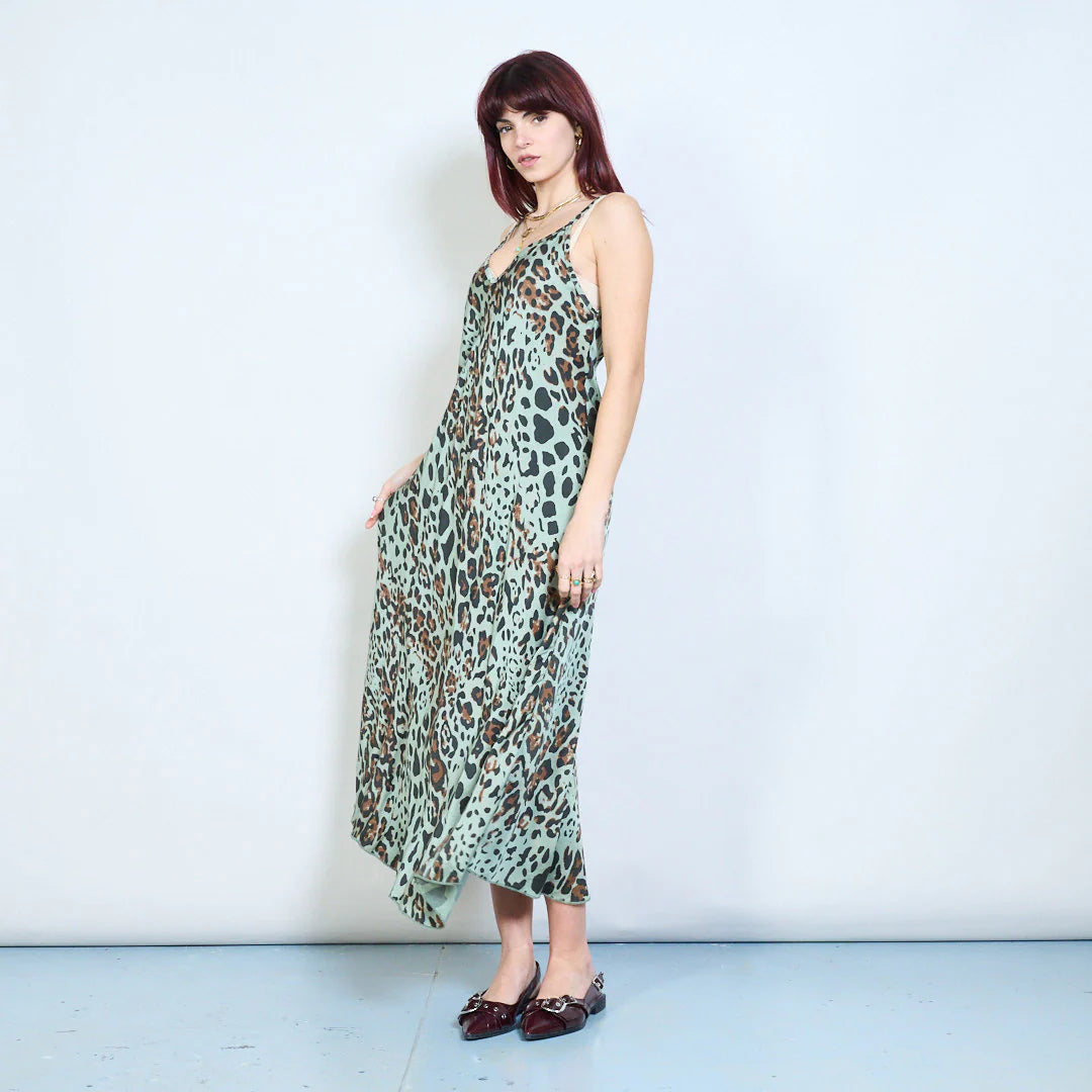 Abito lungo con spalline sottili e stampa animalier