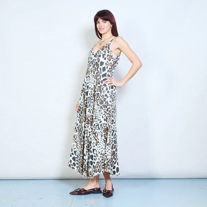 Abito lungo con spalline sottili e stampa animalier