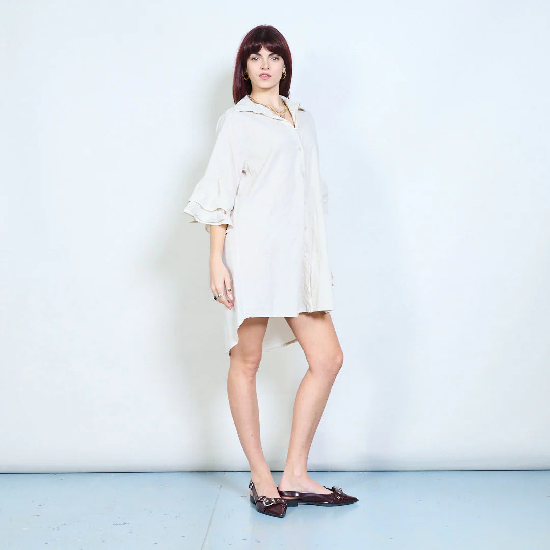 Abito chemisier corto con maniche a balze