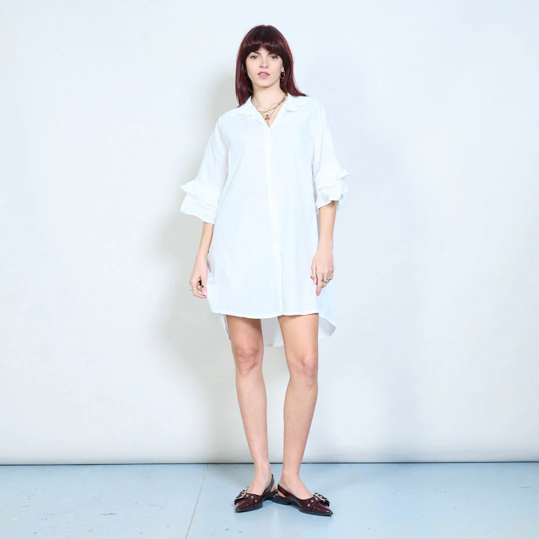 Abito camicia corto con maniche a balza