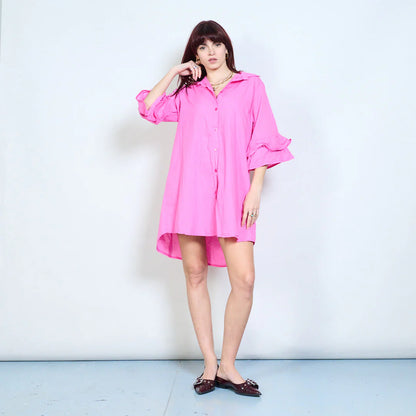 Abito chemisier corto con maniche a balze