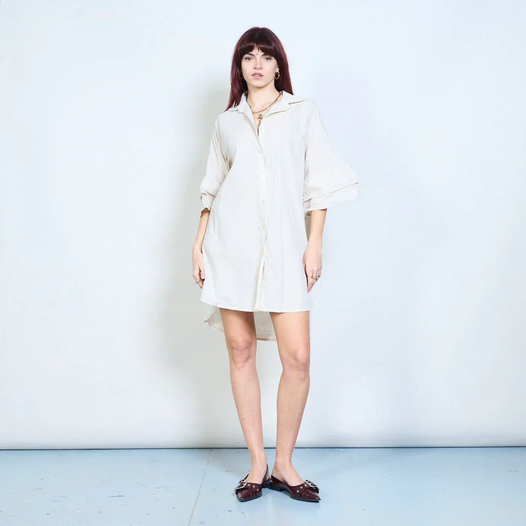 Abito camicia corto con maniche a balza