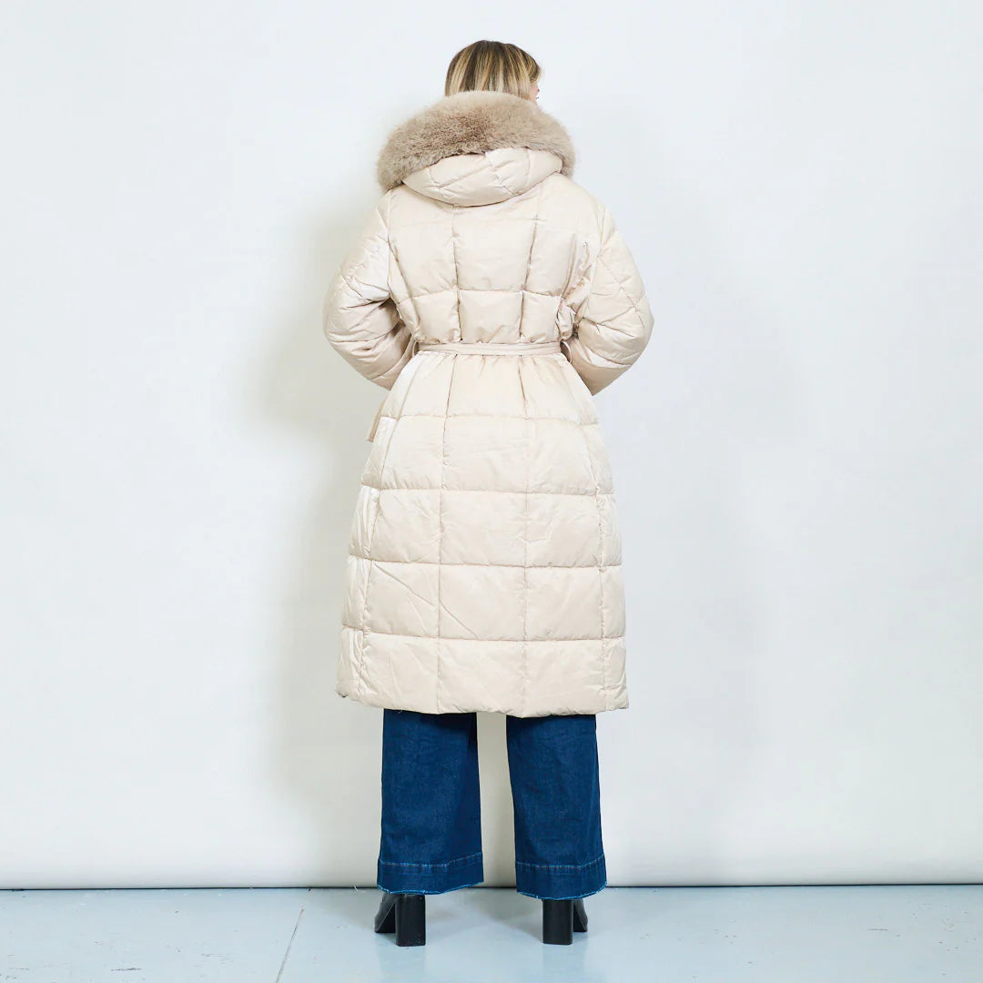 Women's Plus-Size Down Jacket with Fur Collar and Belt