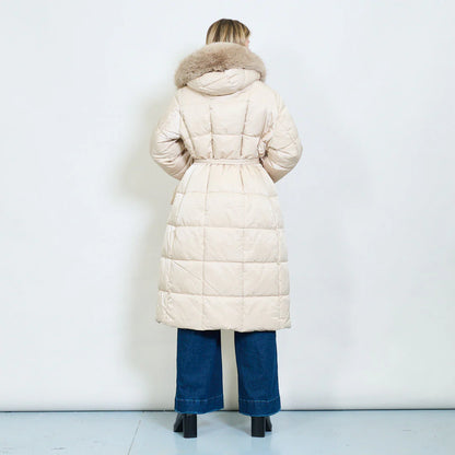 Women's Plus-Size Down Jacket with Fur Collar and Belt