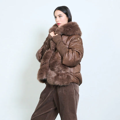 Piumino corto donna con inserti in pelliccia sintetica – Sunnyday