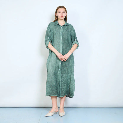 Abito chemisier midi con bottoni e maniche arrotolabili