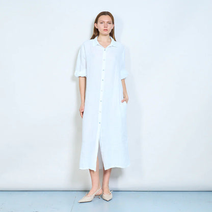 Abito chemisier midi con bottoni e maniche arrotolabili