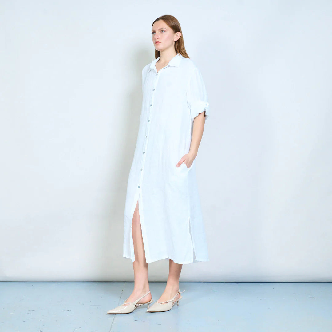 Abito chemisier midi con bottoni e maniche arrotolabili