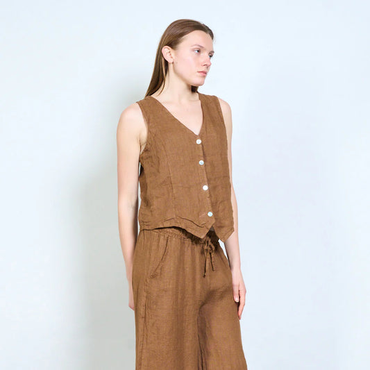 Gilet smanicato con scollo a V e bottoni frontali