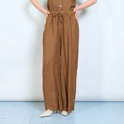 Pantaloni palazzo donna in lino con vita elasticizzata