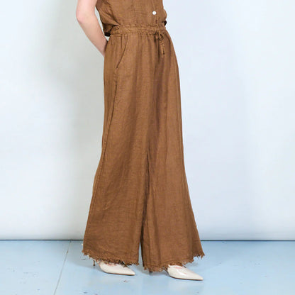 Pantaloni palazzo donna in lino con vita elasticizzata