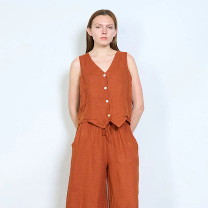 Gilet smanicato con scollo a V e bottoni frontali