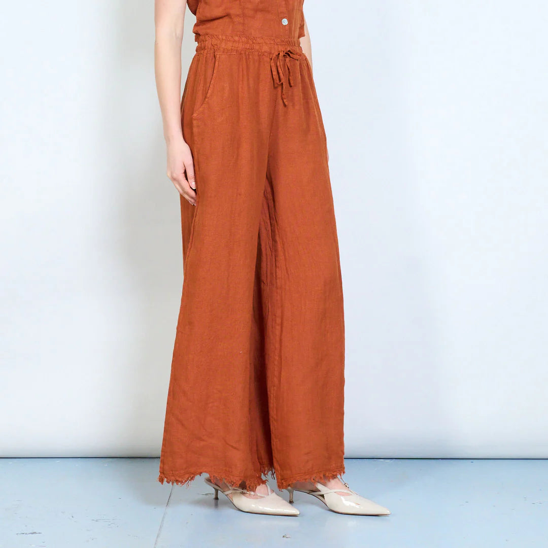 Pantaloni palazzo donna in lino con vita elasticizzata