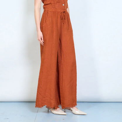 Pantaloni palazzo donna in lino con vita elasticizzata