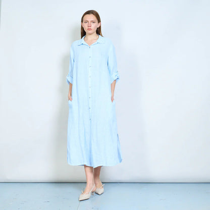 Abito chemisier midi con bottoni e maniche arrotolabili