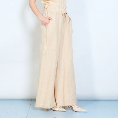 Pantaloni palazzo donna in lino con vita elasticizzata