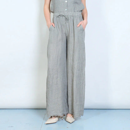 Pantaloni palazzo donna in lino con vita elasticizzata