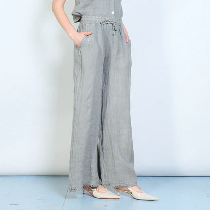 Pantaloni palazzo donna in lino con vita elasticizzata