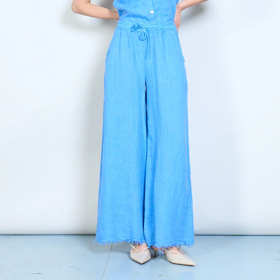 Pantaloni palazzo donna in lino con vita elasticizzata